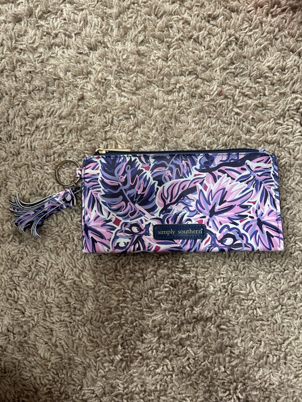 Simply Southern Pink Purple Floral Tassel Wristlet